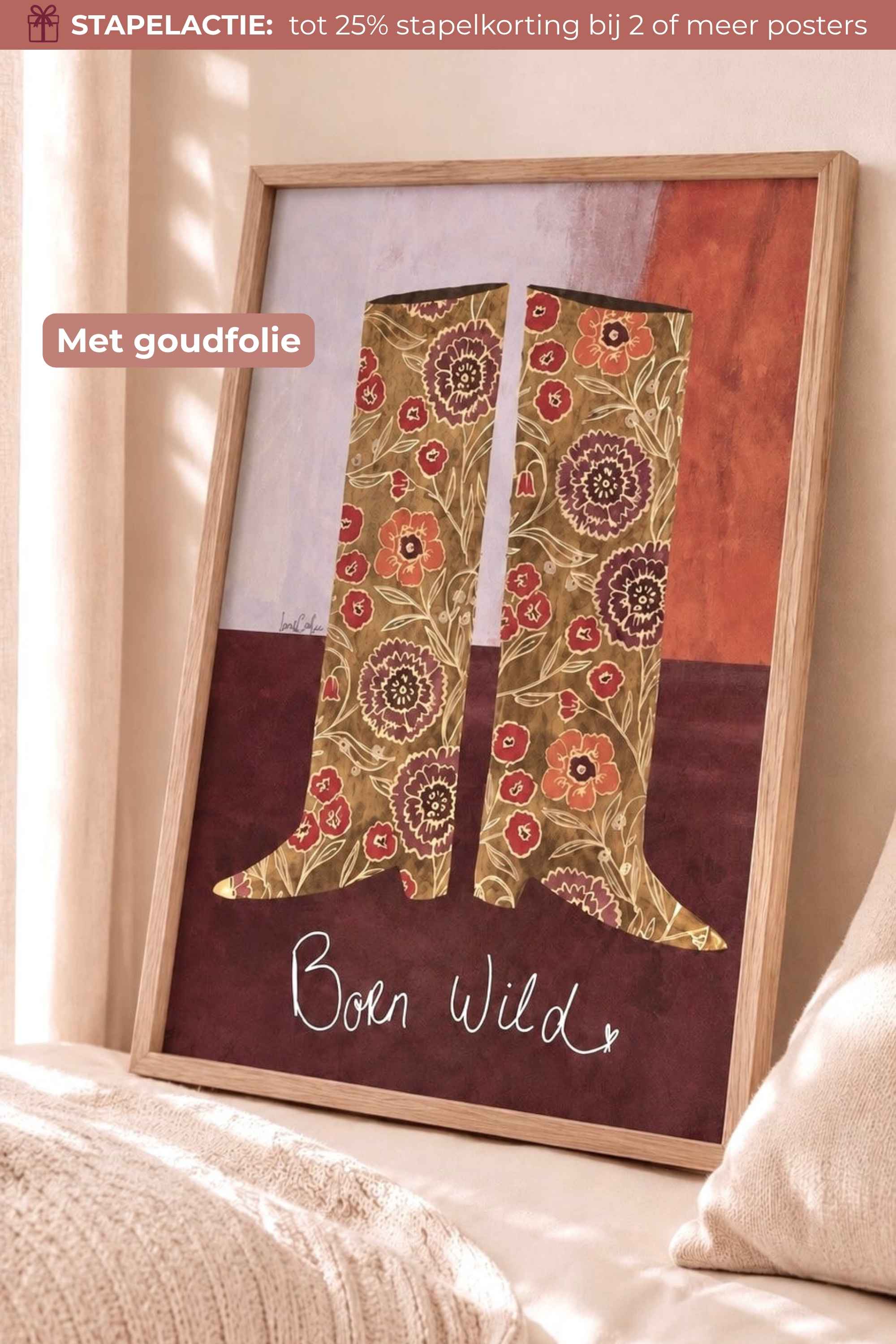 PRESALE: Handgeschilderde Kinderkamer Poster Goudfolie - Cowgirl Boots - A3